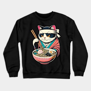 Retro Japanese Kawaii Anime Ramen Cat Crewneck Sweatshirt